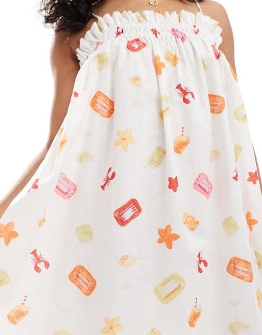 Miss Selfridge linne smock mini i frukttryck - Image 4