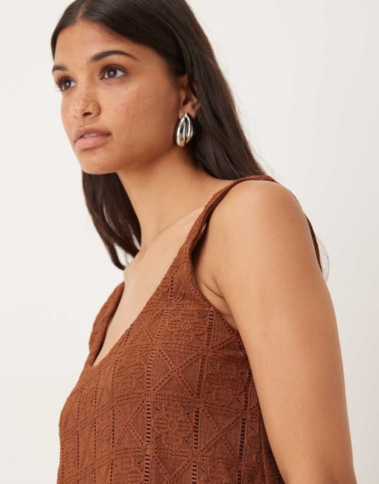 ASOS DESIGN virkade scoop trapezklänning i choklad - Image 3