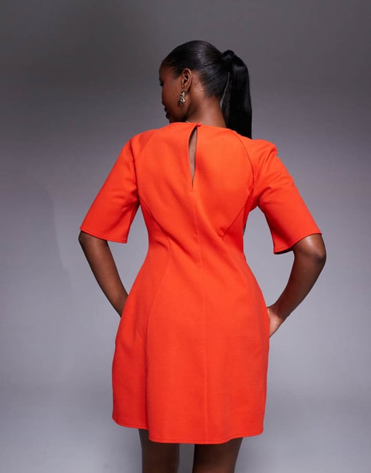 ASOS DESIGN kortärmad sömdekorerad kjolminiklänning i röd - Image 3