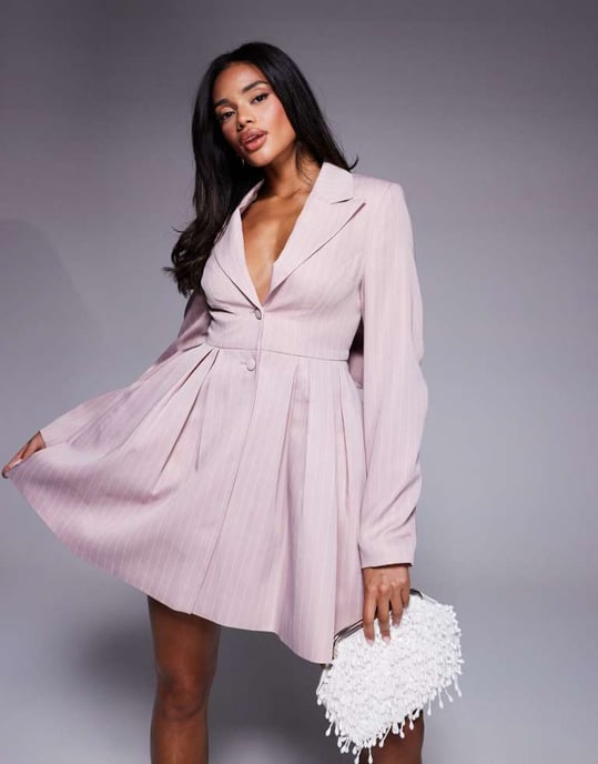 ASOS LUXE skräddarsydd kavajkappa med rosett baktill i rosa randigt - Image 4