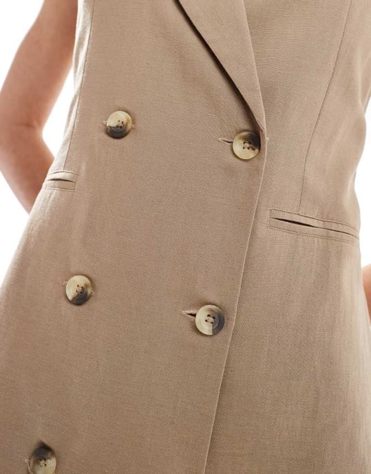 French Connection linneslös blazer mini klänning i tan - Image 4