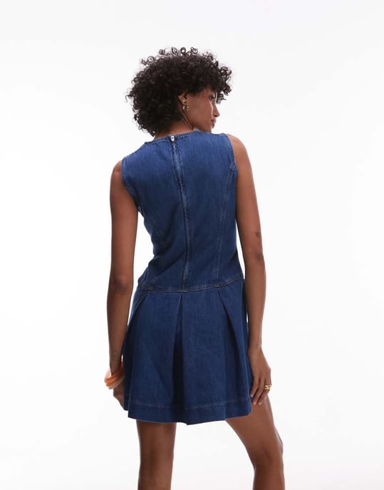 Topshop denim v-ringadasklänning med veck i midblått - Image 3