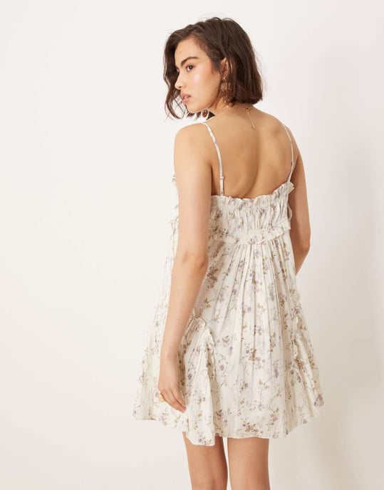 ASOS DESIGN babydoll miniklänning med volangkant i småblommig tryck - Image 2