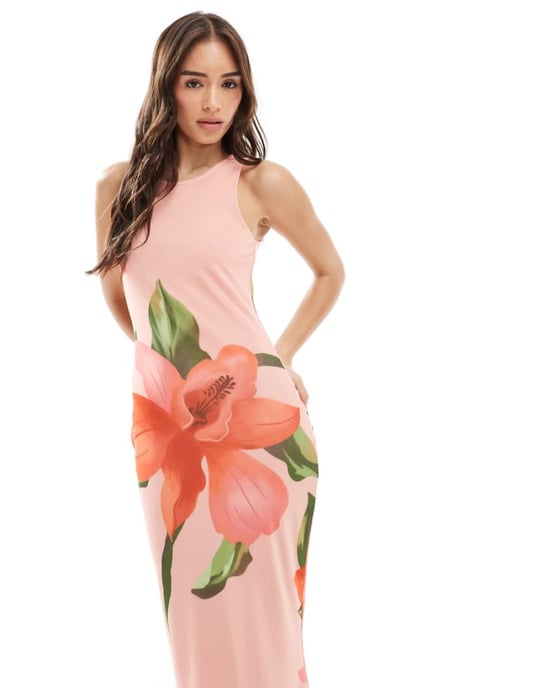 Vero Moda ärmlös sömlös klänning i överväldigande hibiskusblommönster - Image 1