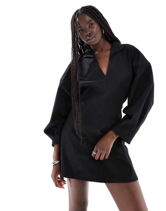 ASOS DESIGN kort kappaärm krage kort klänning i svart - Image 1