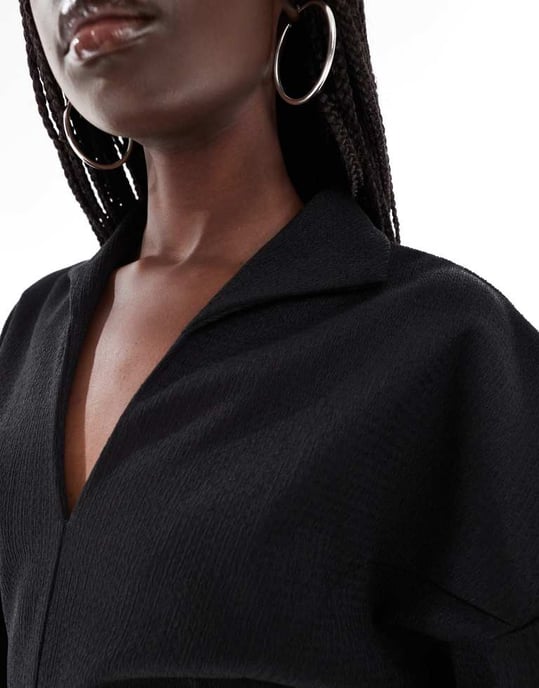 ASOS DESIGN kort kappaärm krage kort klänning i svart - Image 2