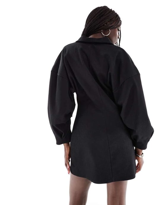ASOS DESIGN kort kappaärm krage kort klänning i svart - Image 4