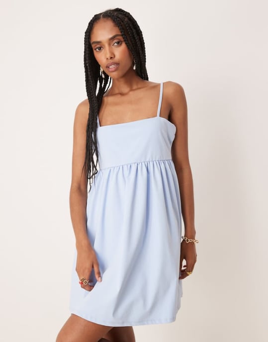 ASOS DESIGN spagettikladde babydoll mini klänning i blått - Image 1