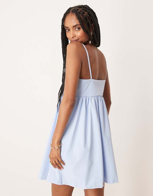 ASOS DESIGN spagettikladde babydoll mini klänning i blått - Image 3