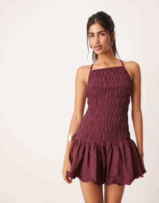 ASOS DESIGN rynkad bodice racer drop waist mini klänning i plommon - Image 2