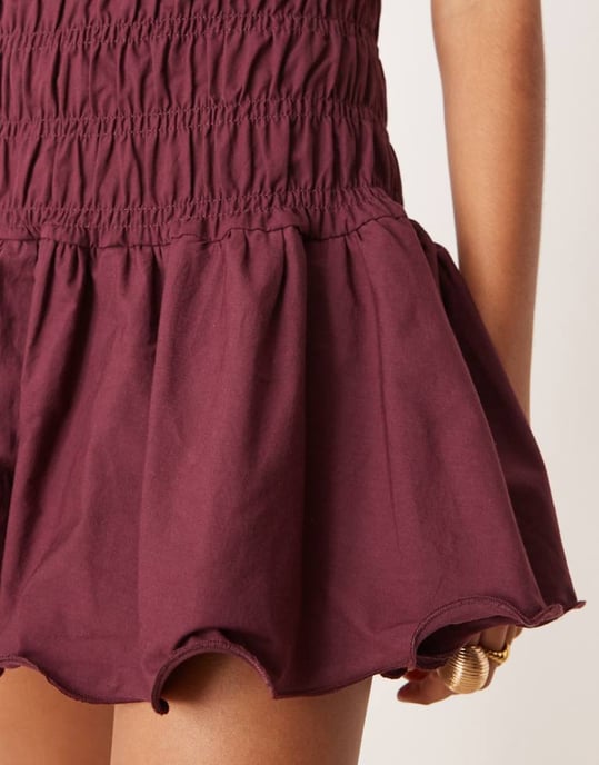 ASOS DESIGN rynkad bodice racer drop waist mini klänning i plommon - Image 3