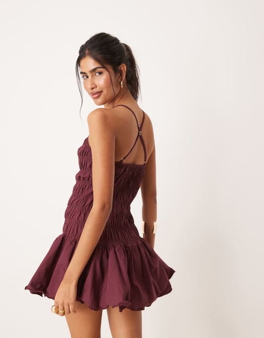 ASOS DESIGN rynkad bodice racer drop waist mini klänning i plommon - Image 4