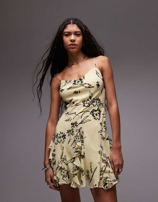 Topshop pärlad godet mini slip i smörkrämsblommor - Image 3