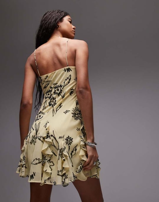 Topshop pärlad godet mini slip i smörkrämsblommor - Image 4
