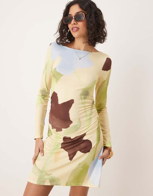 ASOS DESIGN långärmad miniklänning i blommönster - Image 4