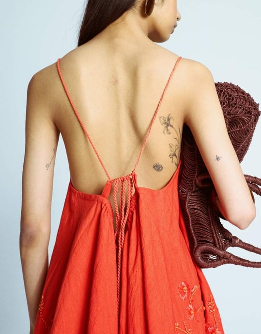Topshop trapeze sving mini klänning med raffia broderi i röd - Image 2