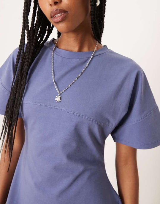 ASOS DESIGN kortärmad sömdetalj figurnära miniklänning i blått - Image 3