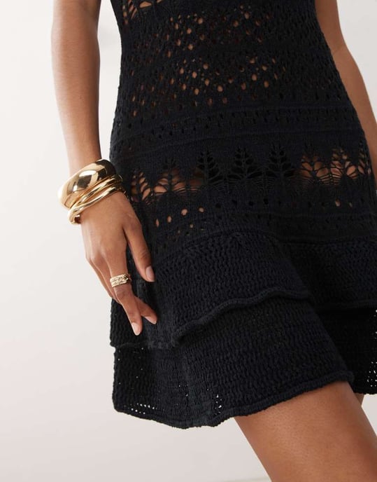 Miss Selfridge virkad volang mini klänning i svart - Image 2