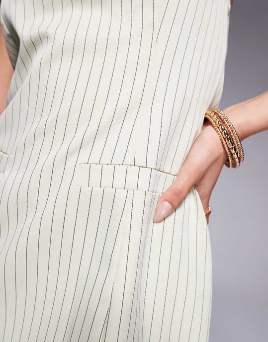 Kaiia exklusiv skräddarsydd randig bandeau mini-klänning med kontrasterande kant i krämfärg - Image 3