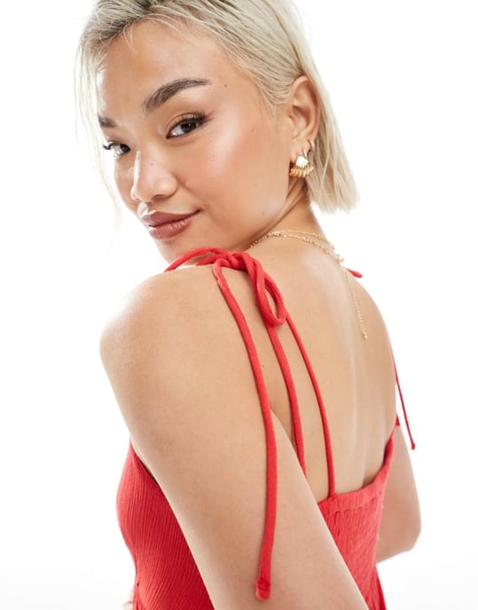 Miss Selfridge lagerfaldig osttyg mini klänning i röd - Image 3