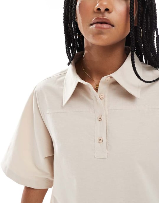 ASOS DESIGN linneblandning pikétröja mini klänning i neutral - Image 3