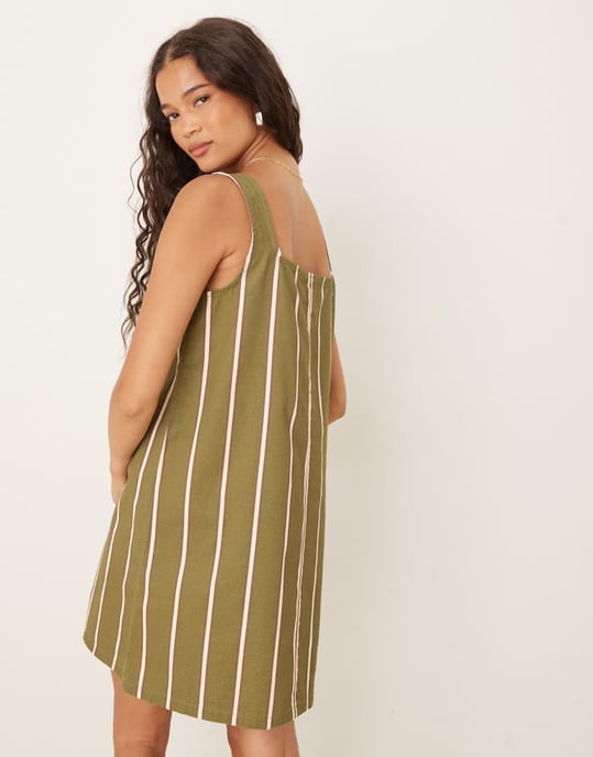 ASOS DESIGN fyrkantig halsringning denim mini klänning i randig - Image 3