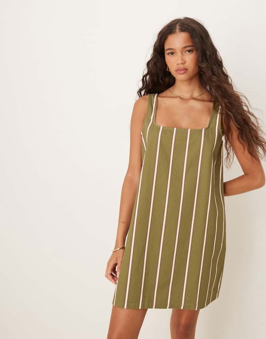 ASOS DESIGN fyrkantig halsringning denim mini klänning i randig - Image 4