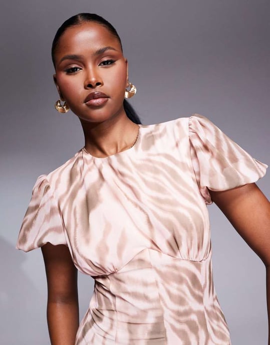 ASOS DESIGN puffärm midjehögt chiffon mini klänning i djurtryck - Image 4