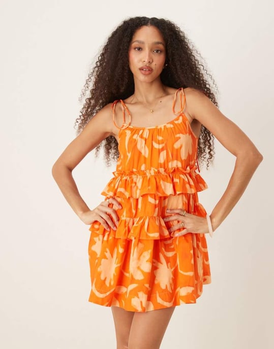 ASOS DESIGN volang flerdelad mini sundress i mönster - Image 4
