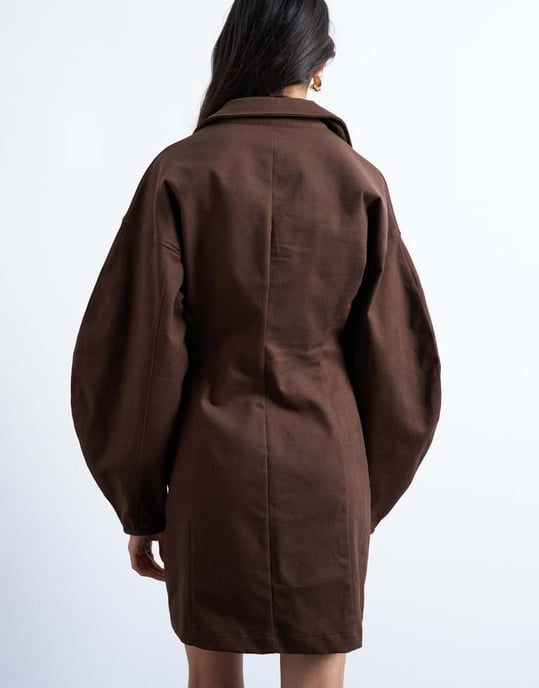 Topshop strukturerad rugbykrage mini klänning i choklad - Image 3
