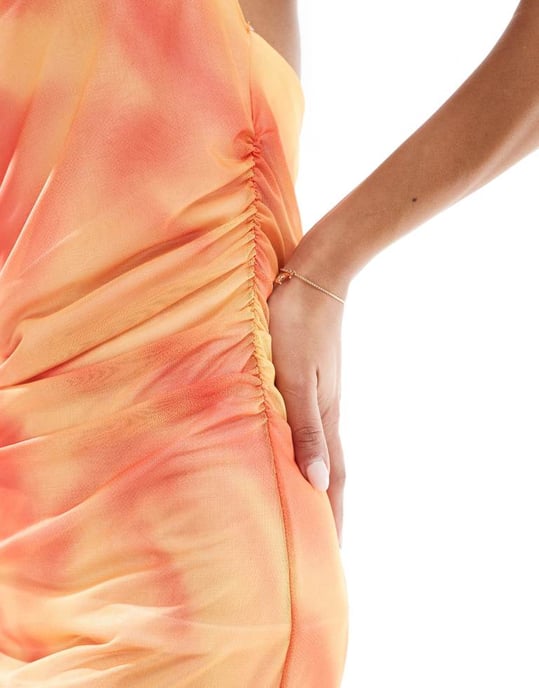 Vero Moda mesh halterneck miniklänning i sunset tiedye-mönster - Image 2