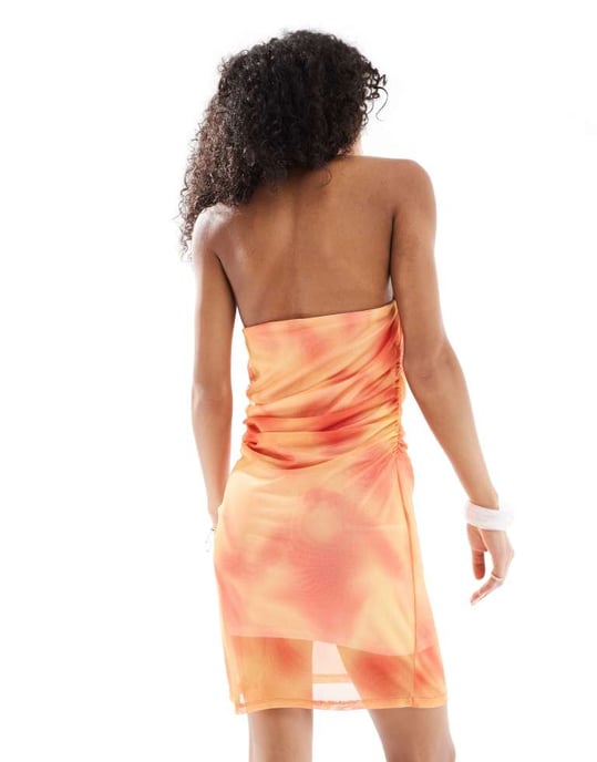 Vero Moda mesh halterneck miniklänning i sunset tiedye-mönster - Image 4