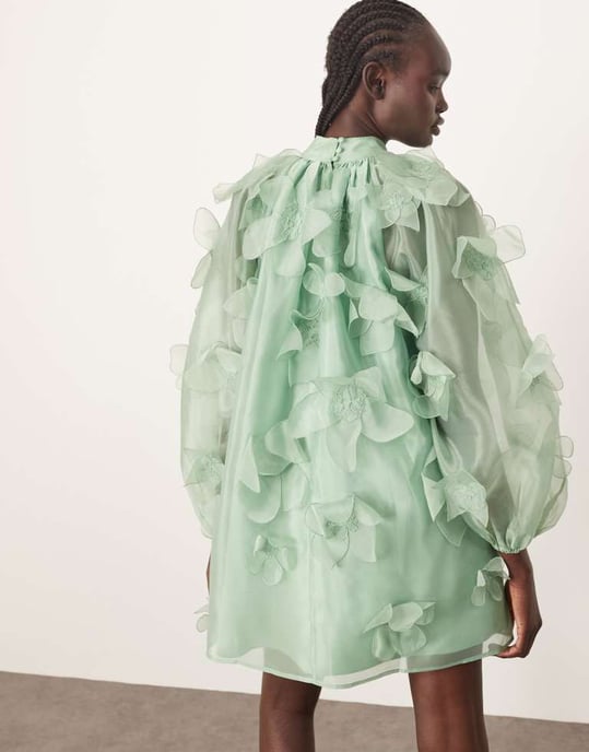 ARRANGE organza applikation blommig höghalstopp trapez mini-klänning i ljusgrön - Image 3