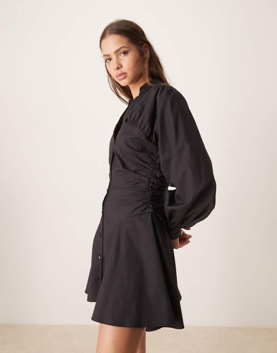 ASOS DESIGN prasselpanel mini skjortklänning i svart - Image 1