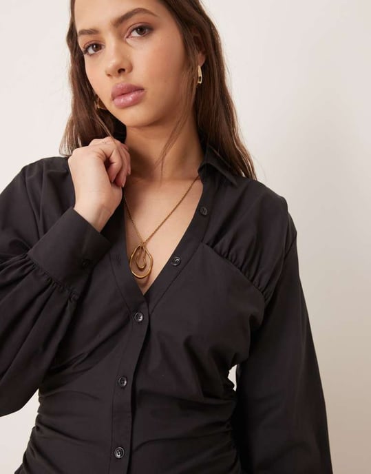 ASOS DESIGN prasselpanel mini skjortklänning i svart - Image 3
