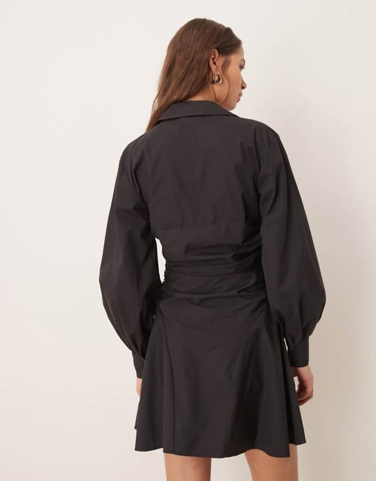 ASOS DESIGN prasselpanel mini skjortklänning i svart - Image 4