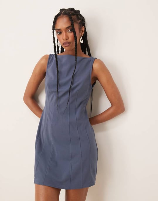 ASOS DESIGN ärmlös miniklänning med sömdetaljer i blått - Image 1