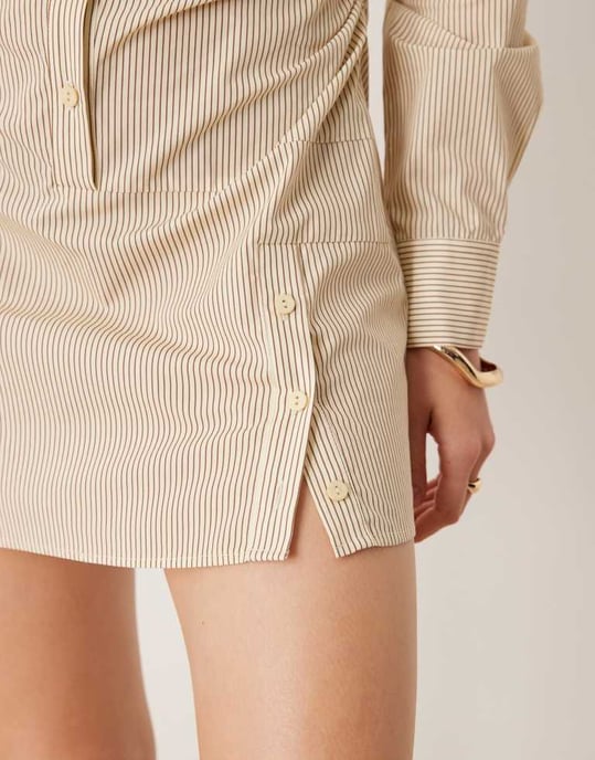 ASOS DESIGN bomullsklänning med rynkad midja och utsvängd ärm i randigt mönster - Image 3