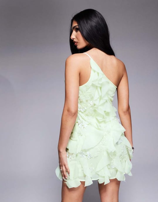 ASOS DESIGN utsmyckad volangkort klänning i citron - Image 4