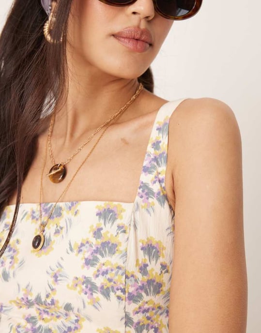 Abercrombie & Fitch ärmlös flare mini-klänning i beige blommönster - Image 3