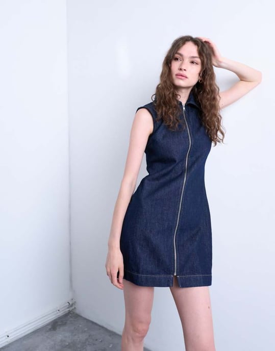 Topshop denim ärmlös blixtlåsklänning i indigo tvätt - Image 1