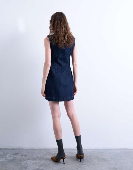 Topshop denim ärmlös blixtlåsklänning i indigo tvätt - Image 2