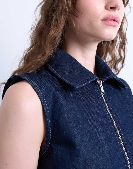 Topshop denim ärmlös blixtlåsklänning i indigo tvätt - Image 3