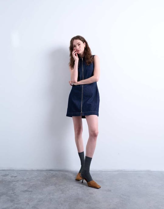 Topshop denim ärmlös blixtlåsklänning i indigo tvätt - Image 4
