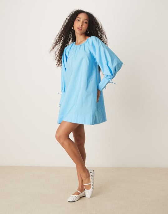 ASOS DESIGN djup manschett miniklänning i blått - Image 2