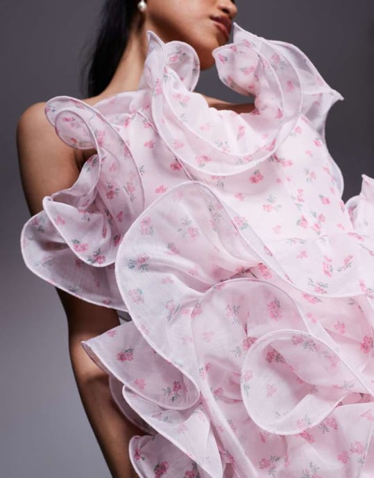 ASOS LUXE organza med tråd och volanger miniklänning i små blommor - Image 4