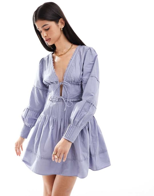 ASOS DESIGN mini klänning med veck i puderblått - Image 2