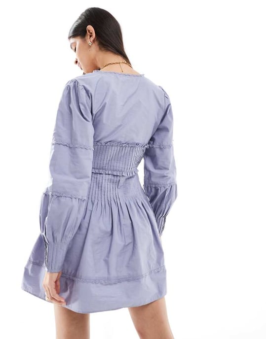 ASOS DESIGN mini klänning med veck i puderblått - Image 4