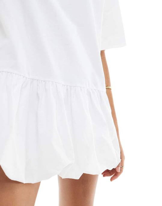 Miss Selfridge poplin mjukt ribbad klänning med drop waist i vitt - Image 3
