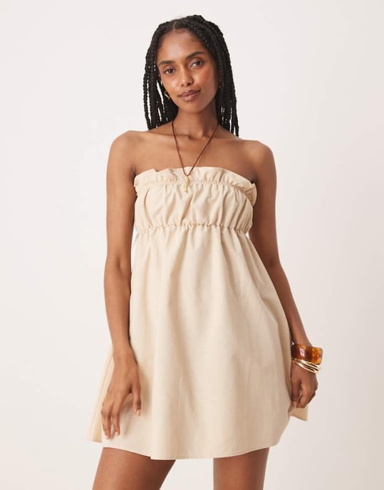 ASOS DESIGN volangbyst mini-klänning i rökig taupe - Image 1